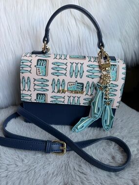 Betsey Johnson Navy & Light Pink Sardine Print Top-Handle Crossbody Bag